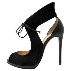 Christian Louboutin Campanina Black Suede Peep Toe Pumps- Size 36